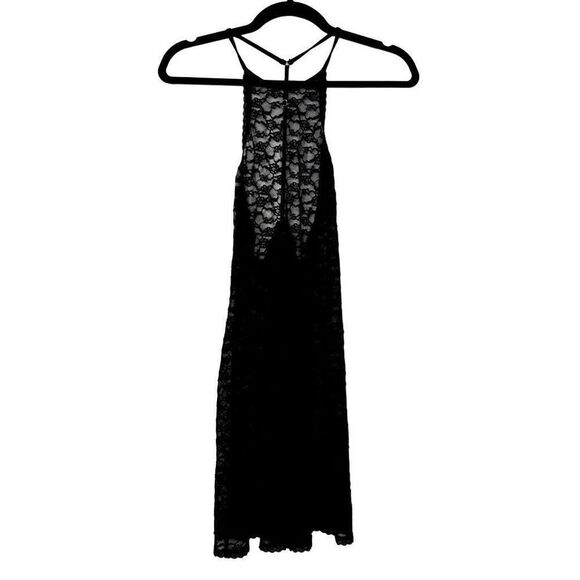 Vintage Victoria's Secret High Neck Halter Full Lace Y Back Slip Dress Black Sma - Picture 3 of 4